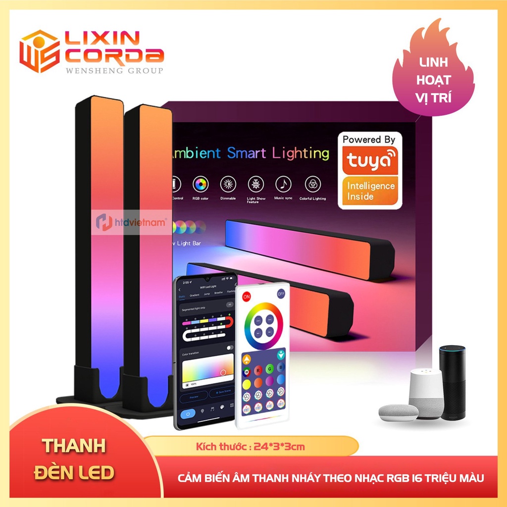 Bộ 2 đèn Led cảm biến âm thanh nháy theo nhạc RGB 16 triệu màu để bàn, gắn tường decor không gian làm việc, phòng ngủ