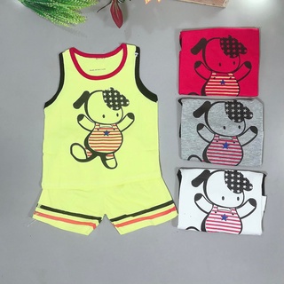 Đồ bộ thun cotton chuột lắc store tici ba lỗ hình chó bé trai bé gái từ 8kg đến 18kg