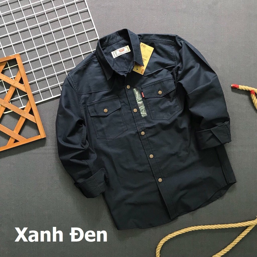 áo nam cotton Áo sơ mi nam denim dài tay thời trang 2018 phối túi cực đẹp ASMDBP018