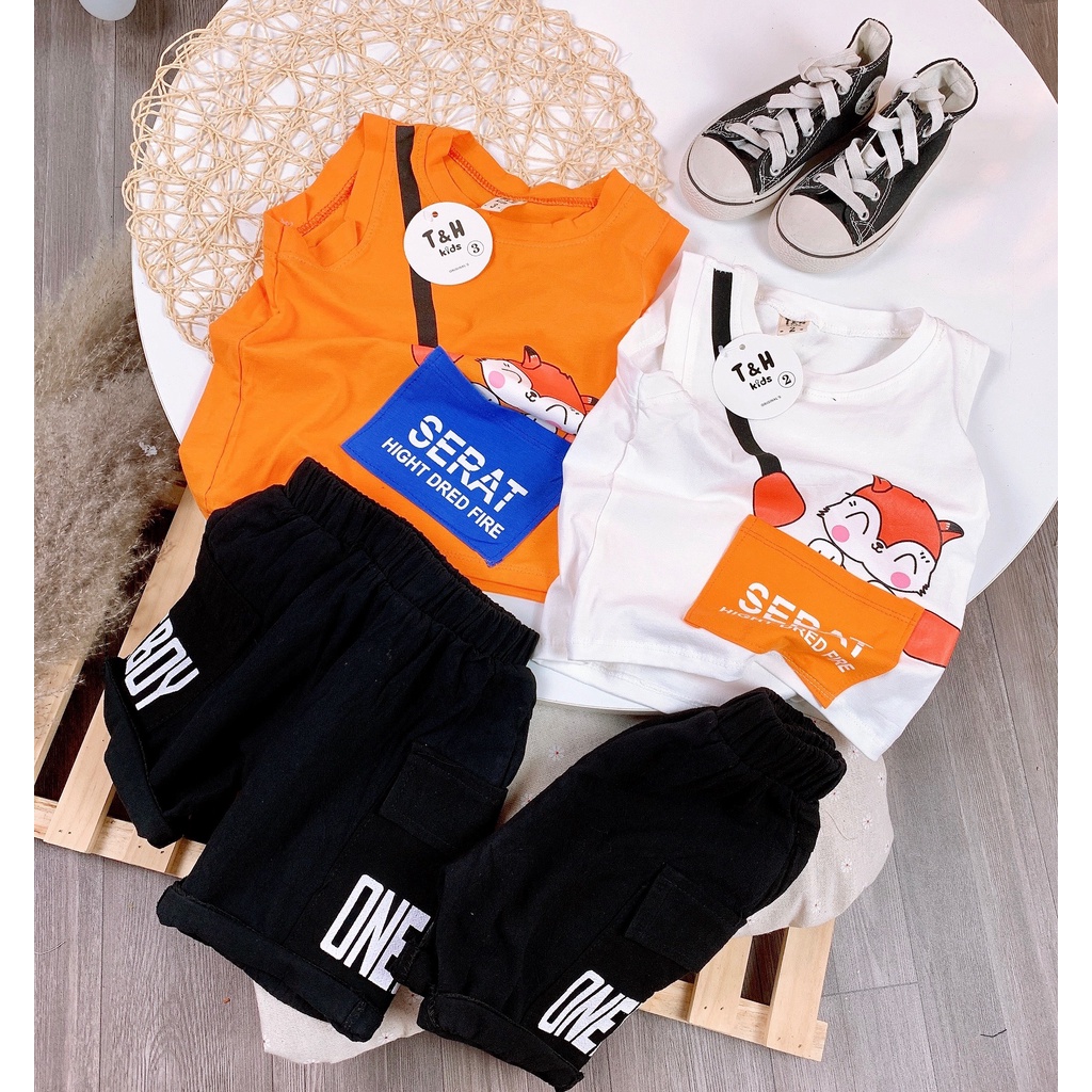 Bộ ba lỗ cotton sát nách họa tiết sóc Serat đáng yêu cho bé
