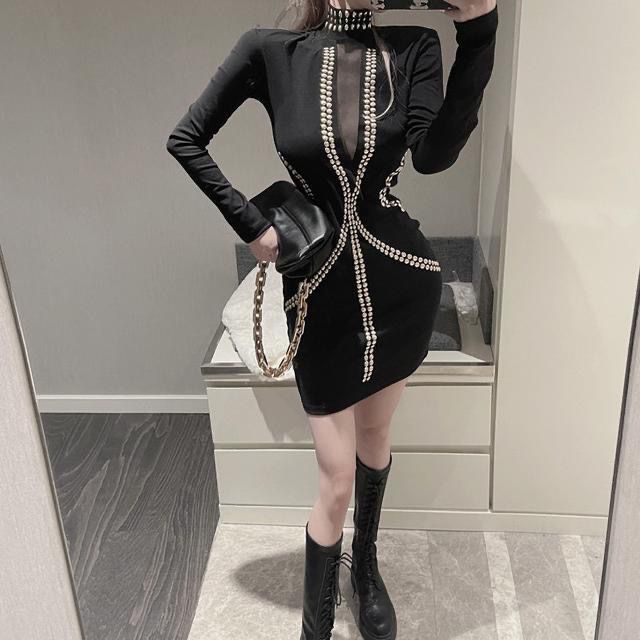 Đầm Dự Tiệc Màu Đen Phối Lưới Đính Đá Thời Trang Sang Trọng Cho Nữ