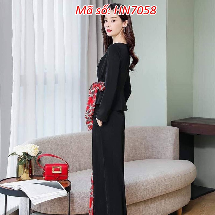 #HN7058 SET BỘ VEST CỘT EO HỌA TIẾT QUẦN ỐNG RỘNG SANG TRỌNG CÁCH ĐIỆU CÓ SIZE LỚN