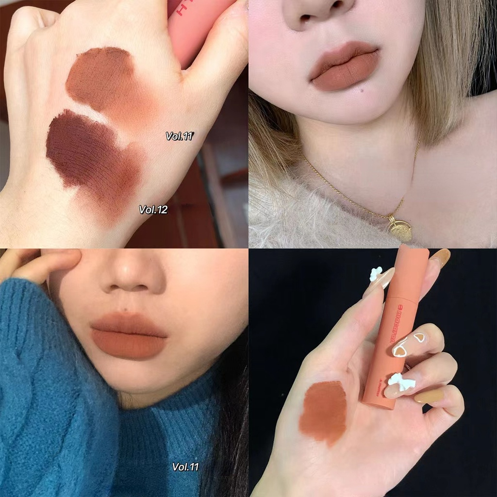 HYNTOOR Son Môi Nhung Lì Màu Đen Thiết Kế Vỏ Hình Thỏ Xinh Xắn