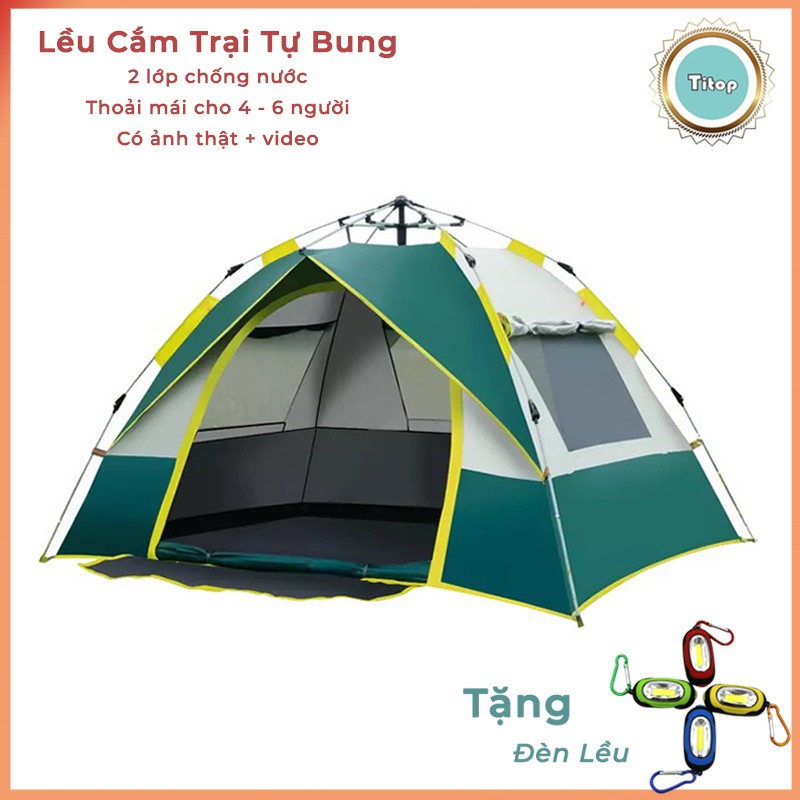 Lều Cắm Trại Tự Bung [HÀNG MỚI VỀ] Lều Dã Ngoại 4- 6 Người 2 lớp chống nước, chống tia UV, 1 cửa chính 3 cửa sổ lớn