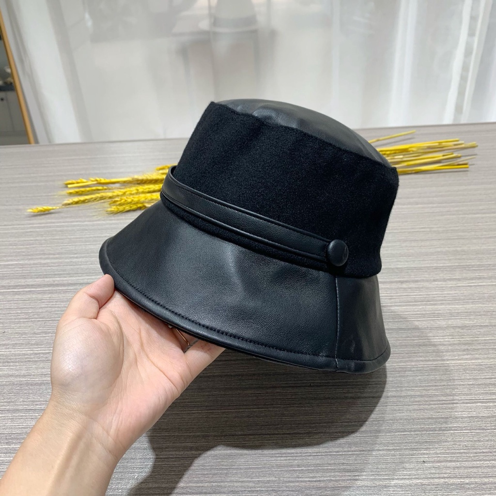 Nón vành da pu màu đen phong cách cổ điển Anh Quốc