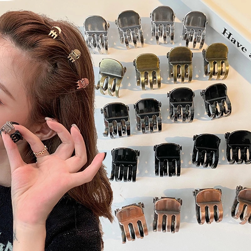 Set 2 Kẹp Tóc Kim Loại Mini Màu Vàng/Bạc Thời Trang Vintage Cho Nữ