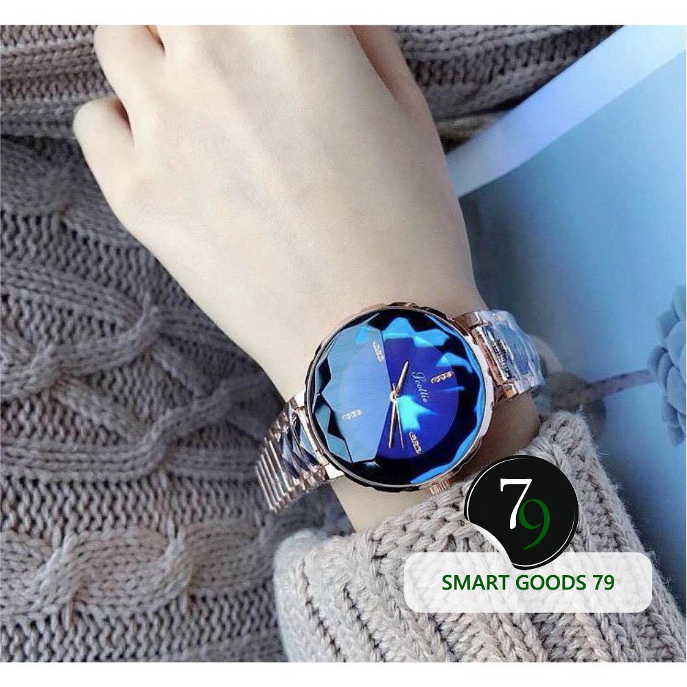 Đồng hồ nữ đeo tay Scottie mặt tròn 33mm kim cương chống nước 3atm dây thép đẹp thời trang
