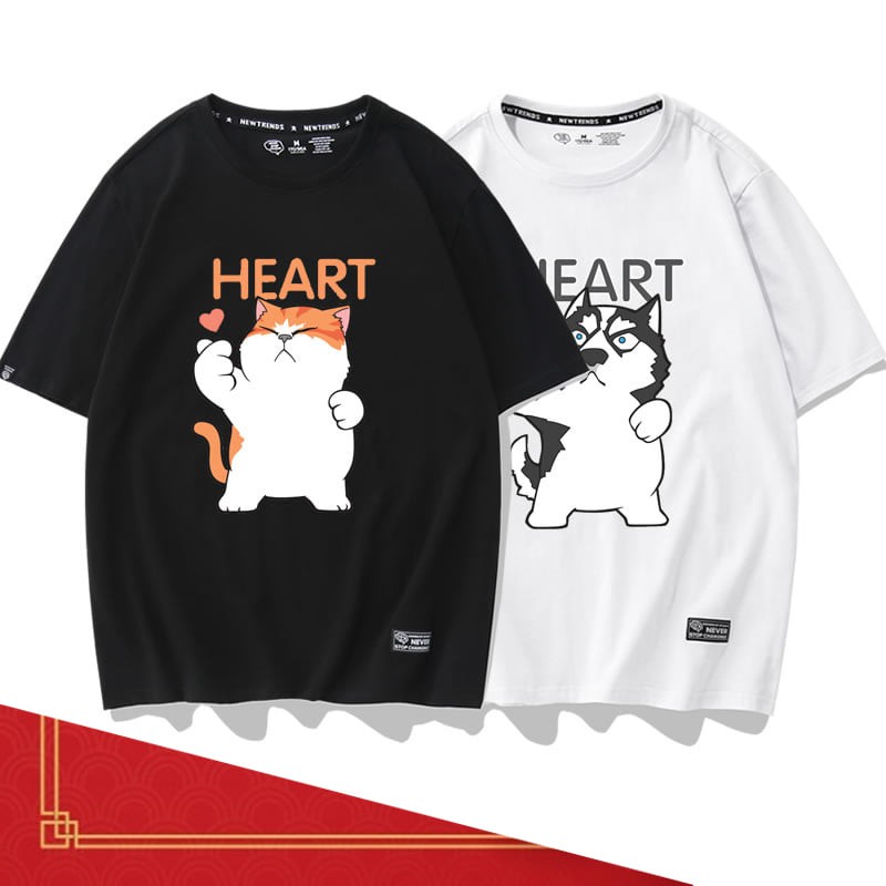Áo thun Unisex Nam Nữ Chó Mèo Couple Heart