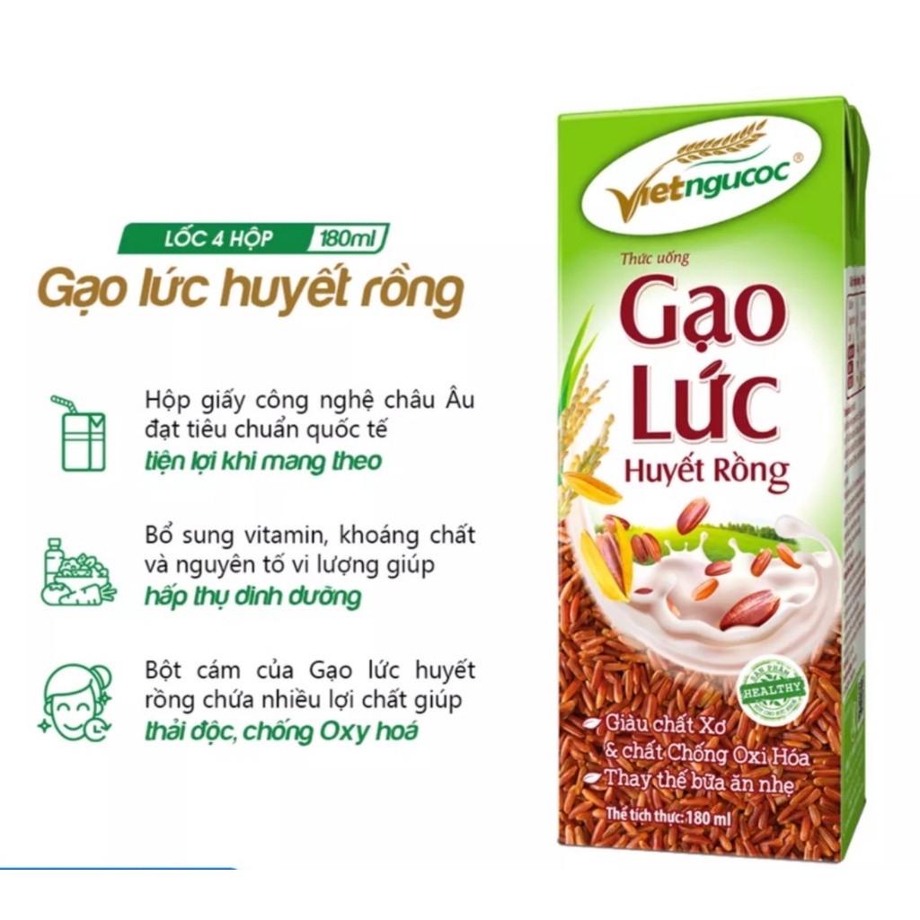 Thùng 40 hộp Thức uống Gạo lức huyết rồng Việt Ngũ Cốc – 180ml/hộp