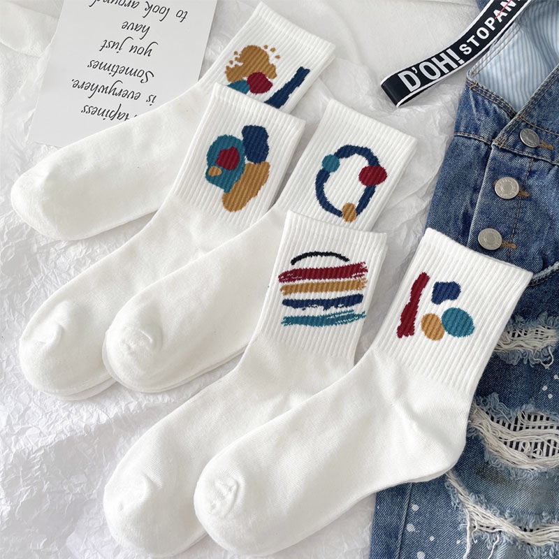 Vớ Ống In Họa Tiết Graffiti Phong Cách Đường Phố Hàn Quốc Nhật Bản Dành Cho Nữ