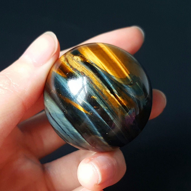 Natural Yellow Blue Tiger Eye Crystal Ball Magic Quartz Sphere With Stand Reiki Healing Fengshui