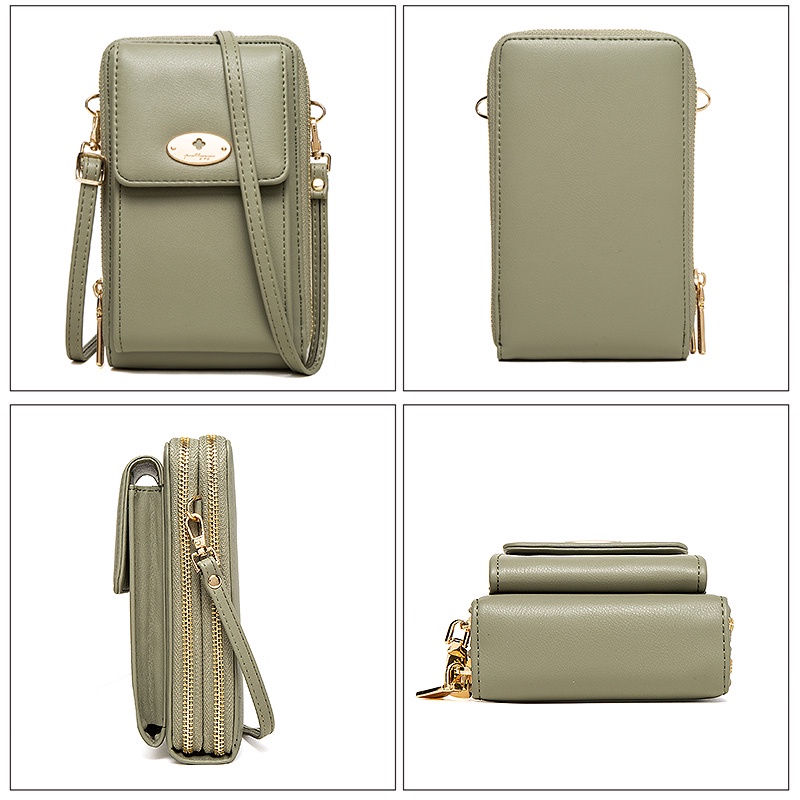 Túi đeo chéo đựng điện thoại cỡ lớn phối khóa kéo đôi