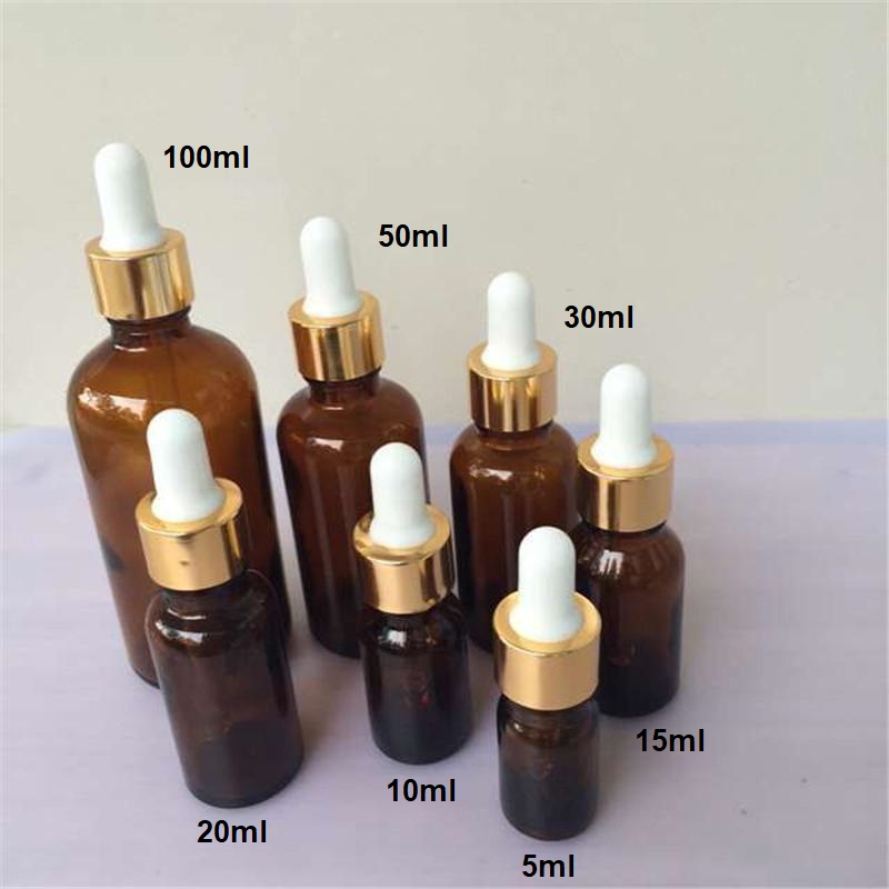 Chai thủy tinh thân NÂU nắp bóp VÀNG 5ml 10ml 20ml 30ml 50ml 100ml - Lọ đựng serum, chiết tinh dầu, mỹ phẩm