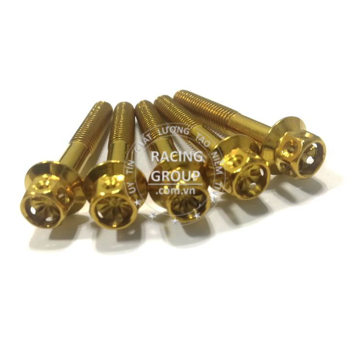 Ốc gr5 6li40 Inox vương miện vàng gắn các vị trí tương thích trên xe máy