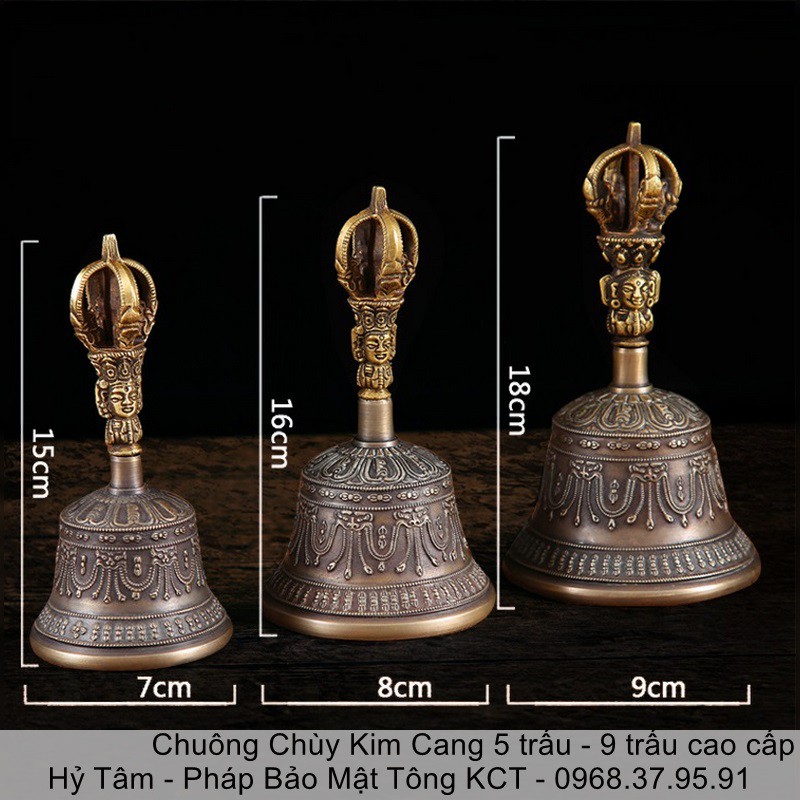 |5 Cạnh| Chuông Chùy Kim Cang   Bằng Đồng Thủ Công Nepal Cao Cấp
