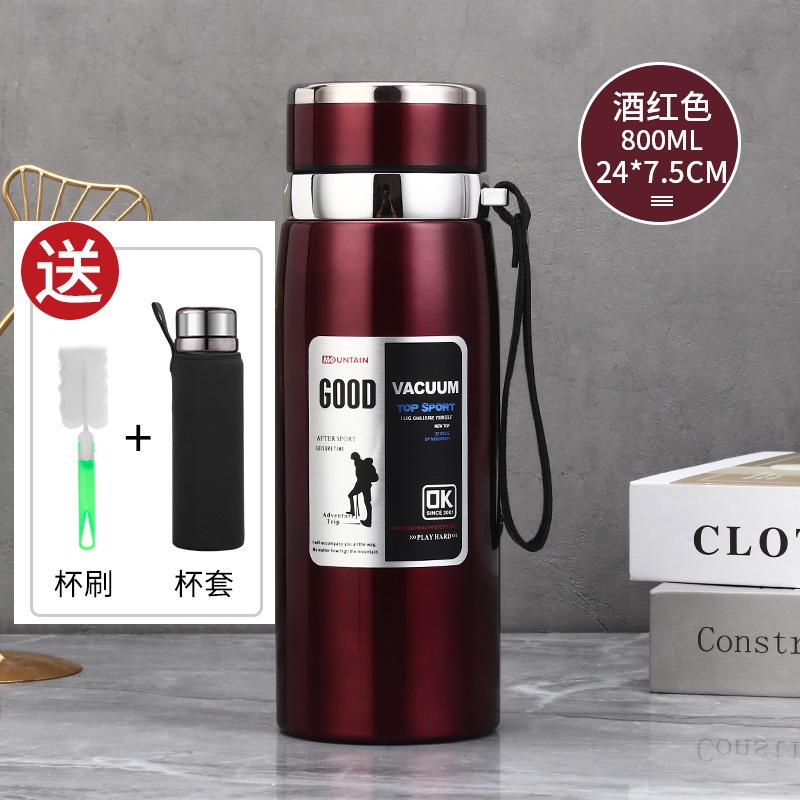 HỎA TỐC 2H - Bình giữ nhiệt nóng lạnh 800ml Vacuum Bottle - Có khay lọc kèm dây đeo tiện lợi. Bảo hành 6 tháng