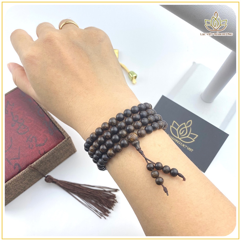 Vòng Tay Trầm Hương 108 Hạt 6mm Trầm Dó Dây INDO hàng Xịn VIP Cao Cấp Lạc Việt cho Nữ cầu Tài Lộc - Phú Quý - May Mắn