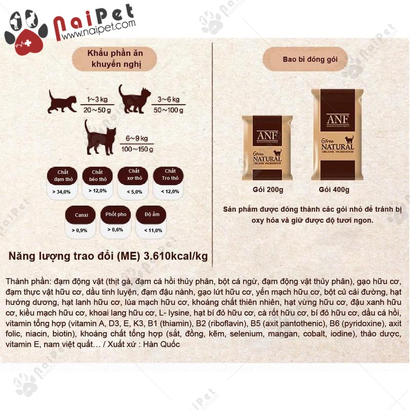 Thức Ăn Hạt Cho Mèo ANF Cat 6 Free Natural Hàn Quốc 400g