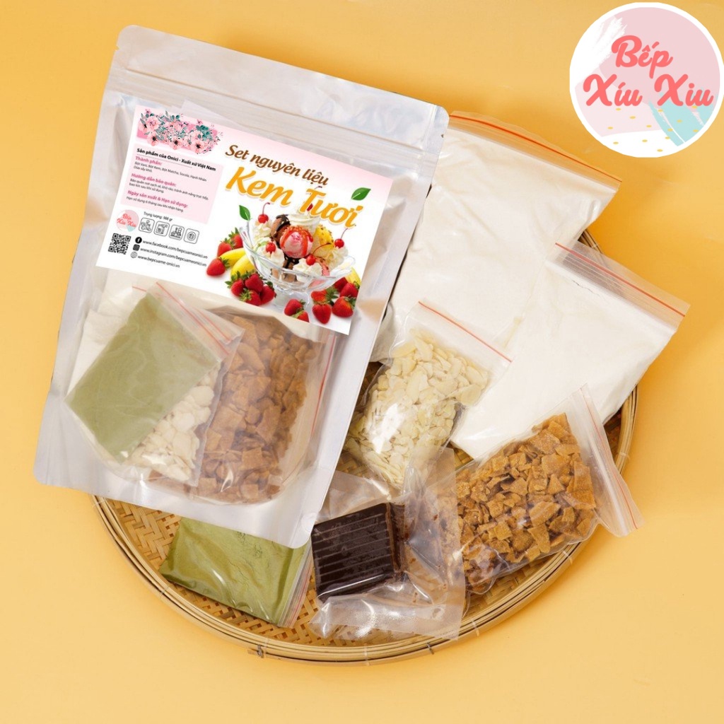 Kem tươi Bếp xíu xiu, Set nguyên liệu Gelato 3 vị Socola, Matcha, Vani làm kem ngay tại nhà
