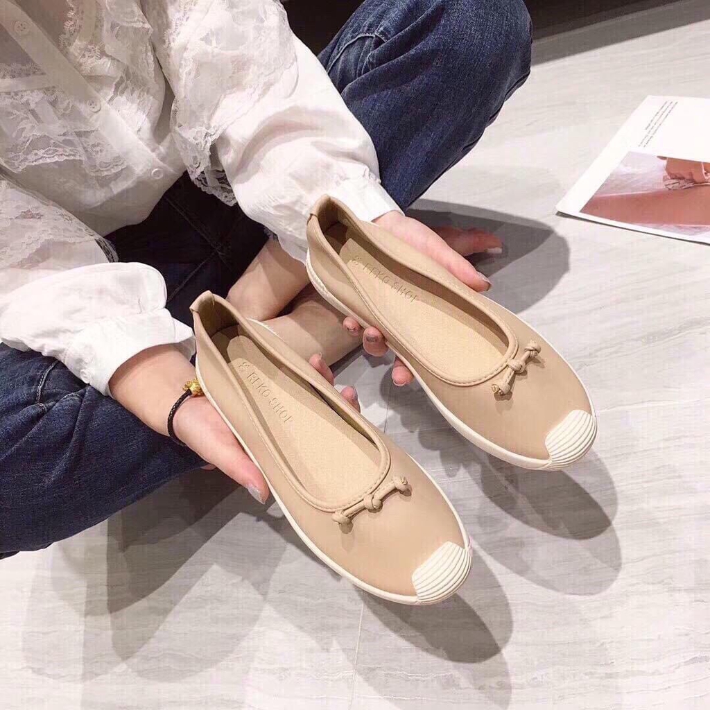 ] Giày lười nữ da mềm dáng trơn nơ nhỏ