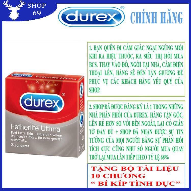 (Che tên) (DUREX SIÊU MỎNG) Bao cao su DUREX Fetherlite Ultima siêu mỏng (03bao BCS Durex /01hộp)