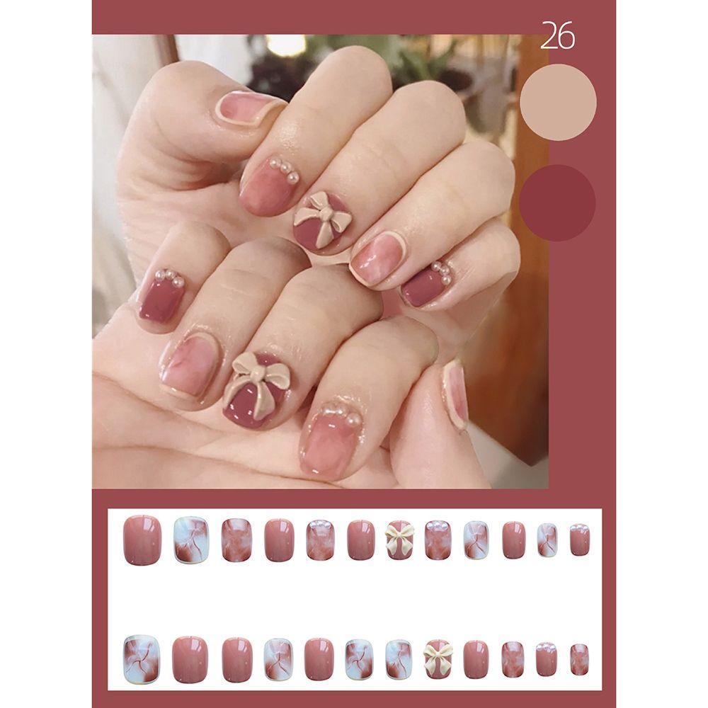 MIHAN1 Hộp 24 Móng Tay Giả Ngắn / Tròn / Vuông Che Phủ Toàn Diện Có Thể Tháo Rời