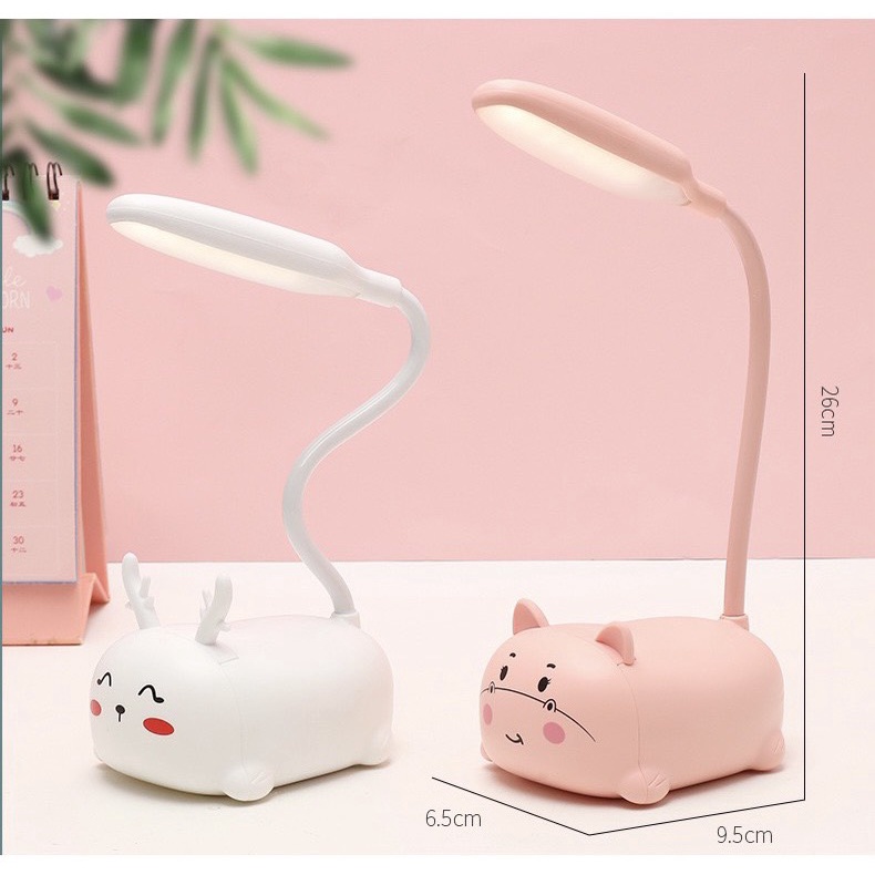Đèn Học Đọc Sách Để Bàn Tích Điện 2 Trong 1 Hình Heo Dễ Thương Bóng Led Chống Cận Vừa Là Đèn Học, Vừa Là Đèn Ngủ