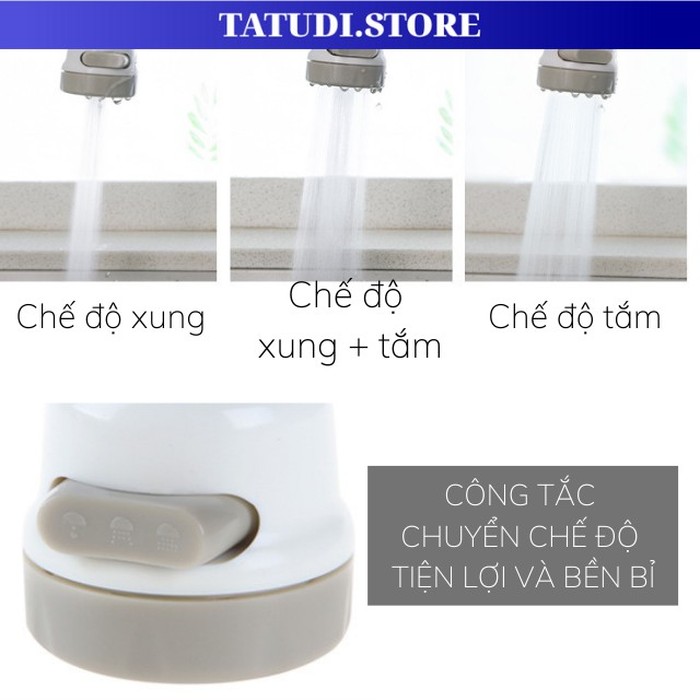 Đầu vòi tăng áp 360 độ, 3 chế độ phun cực mạnh rửa chén bát rau củ tiện lợi