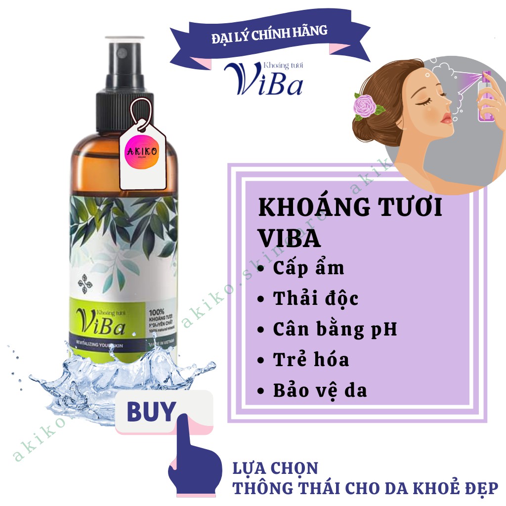 [VIBA chính hãng] Xịt khoáng tươi ViBa, cấp ẩm, dưỡng ẩm, khóa lớp trang điểm, kiềm dầu, trẻ hóa, sáng da (100ml)