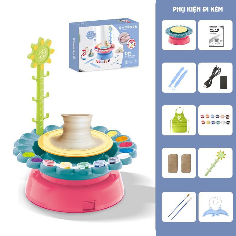 Dụng Cụ Làm Đất Sét Tự Khô - Máy Làm Gốm, Đất Nặn Mỹ Thuật Kèm 600g Đất Sét Tự Khô