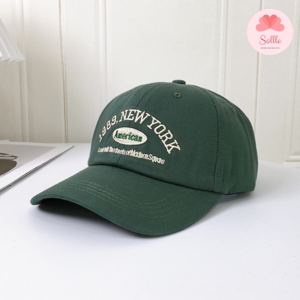 Nón lưỡi trai kết nam nữ unisex xanh lá thêu chữ American cá tính Hàn Quốc Sollle