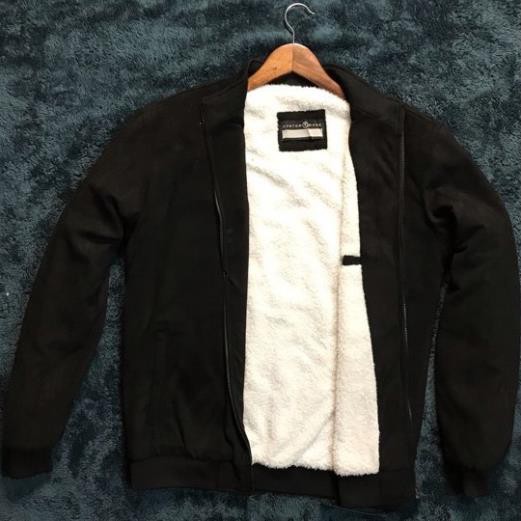 Áo khoác da lộn nam lót lông cừu cổ cao bomber đẹp cao cấp hàng hiệu mặc thu đông siêu ấm áp | BigBuy360 - bigbuy360.vn