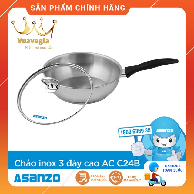 CHẢO INOX 304 3 ĐÁY CAO CẤP ASANZO AC-C24B