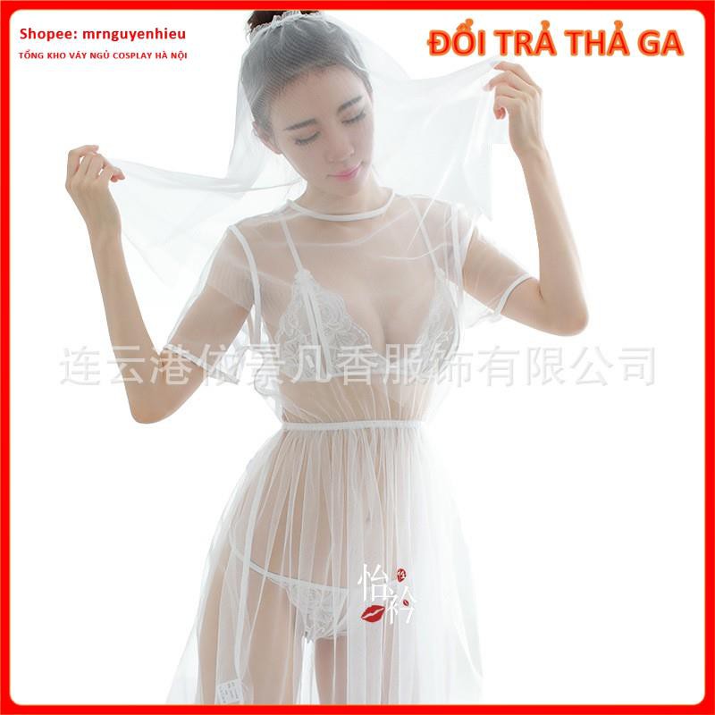 Bộ ngủ cosplay cô dâu trong suốt sexy fullset, đầm ngủ xuyên thấu chụp ảnh indoor studio cd001 - mrnguyenhieu - Hà Nội