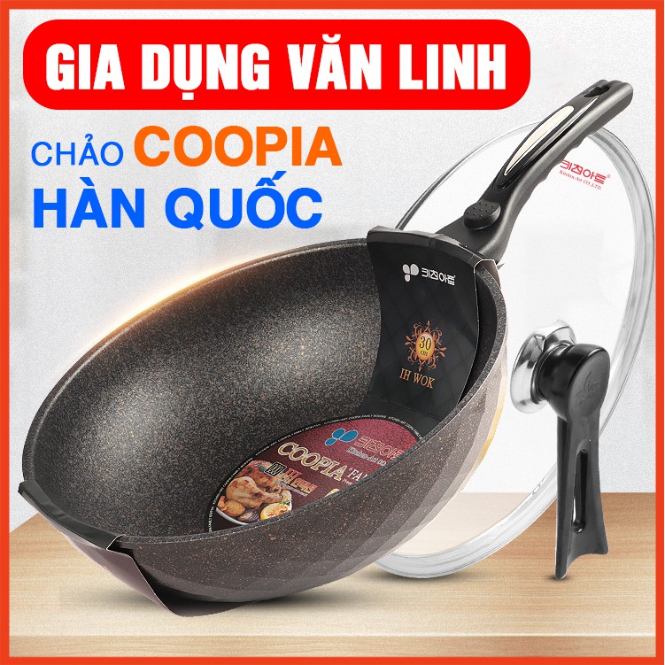 Chảo chống dính siêu bền đá sâu Coopia Hàn Quốc có nắp kính size 30cm