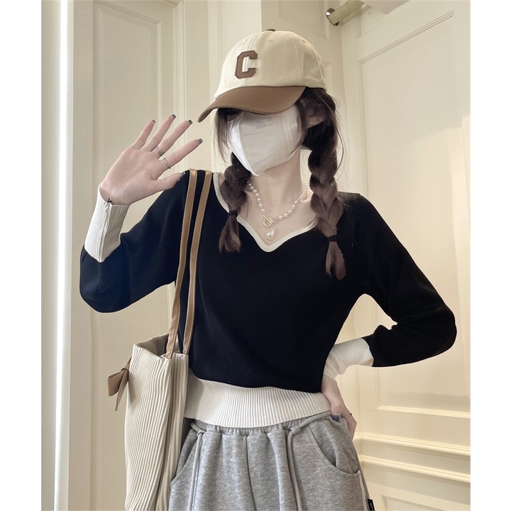 Áo Dệt Kim Cổ polo Màu Sắc Thời Trang Mùa Thu Dành Cho Nữ