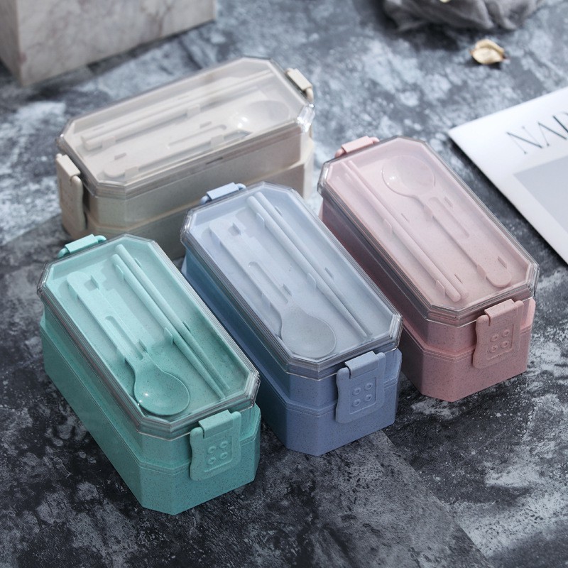 Hộp đựng cơm lúa mạch 2 tầng được thiết kế từ nhựa lúa mạch có mùi thơm tự nhiên và đảm bảo an toàn vệ sinh
