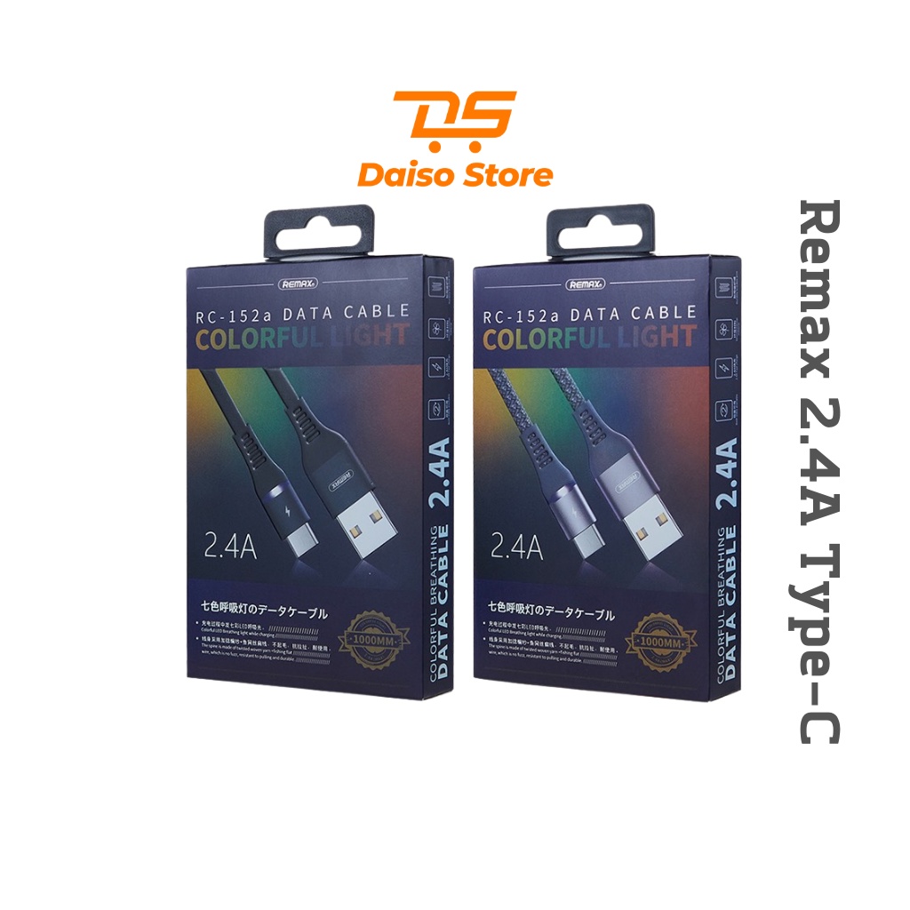 Cáp sạc nhanh Type-C Chính Hãng Remax RC-152a. Dòng sạc nhanh 2.4A, tốc độ truyền tải dữ liệu lớn 480Mbps, chiều dài 1M