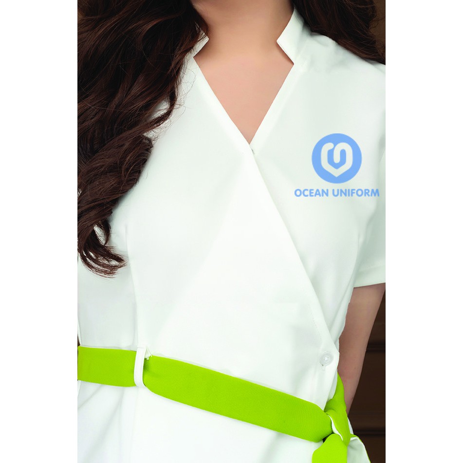 Đồng phục Spa màu trắng đai rời chất lượng cao Ocean Uniform