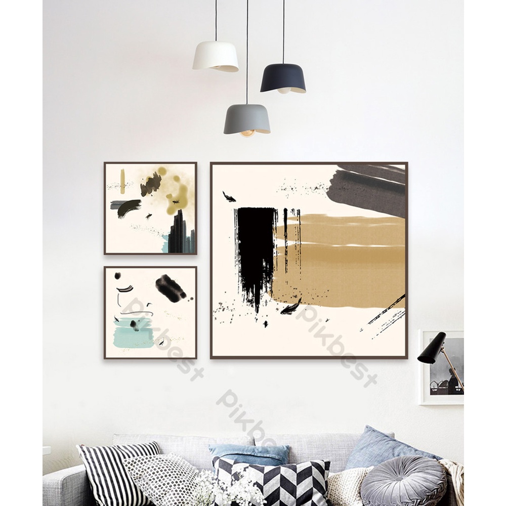 In hình ép gỗ Laminate TRANH TRỪU TƯỢNG - Mẫu 8 (3 Vuông To Nhỏ 2x15x15 1x30x30, 2x20x20 1x40x40). In ảnh theo yêu cầu