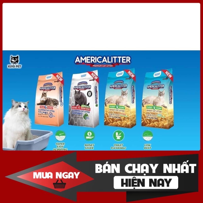 Cát Vệ Sinh Cho Mèo America Litter, Cát Mỹ 10L