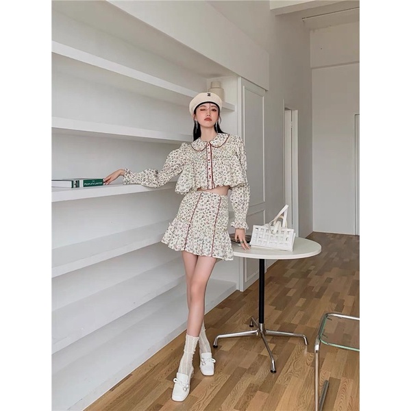 Set sơmi croptop kèm chân váy hàng thiết kế mẫu mới 2021