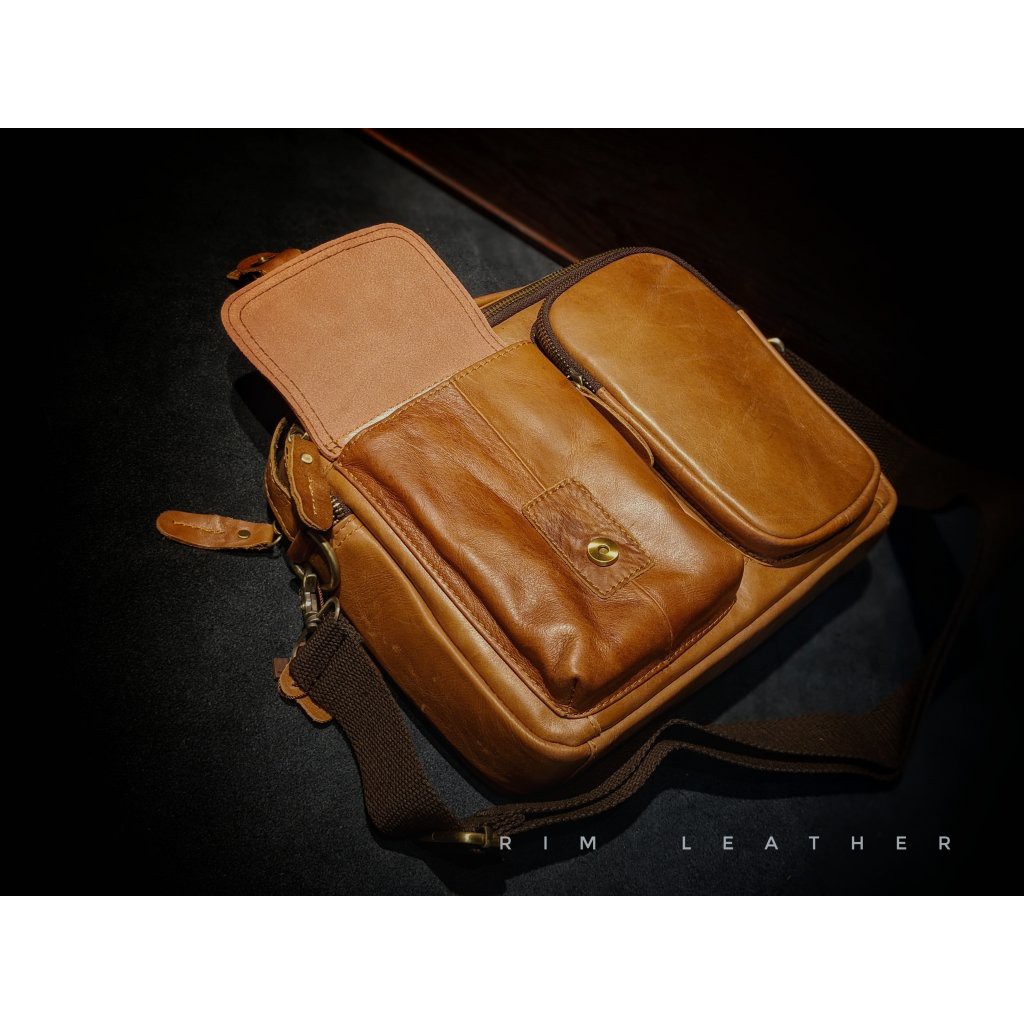Túi Đeo Chéo Da Bò Pullup Khóa Zip Cá Tính Độc Đáo