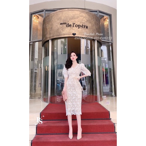 Đầm ren kèm nơ eo