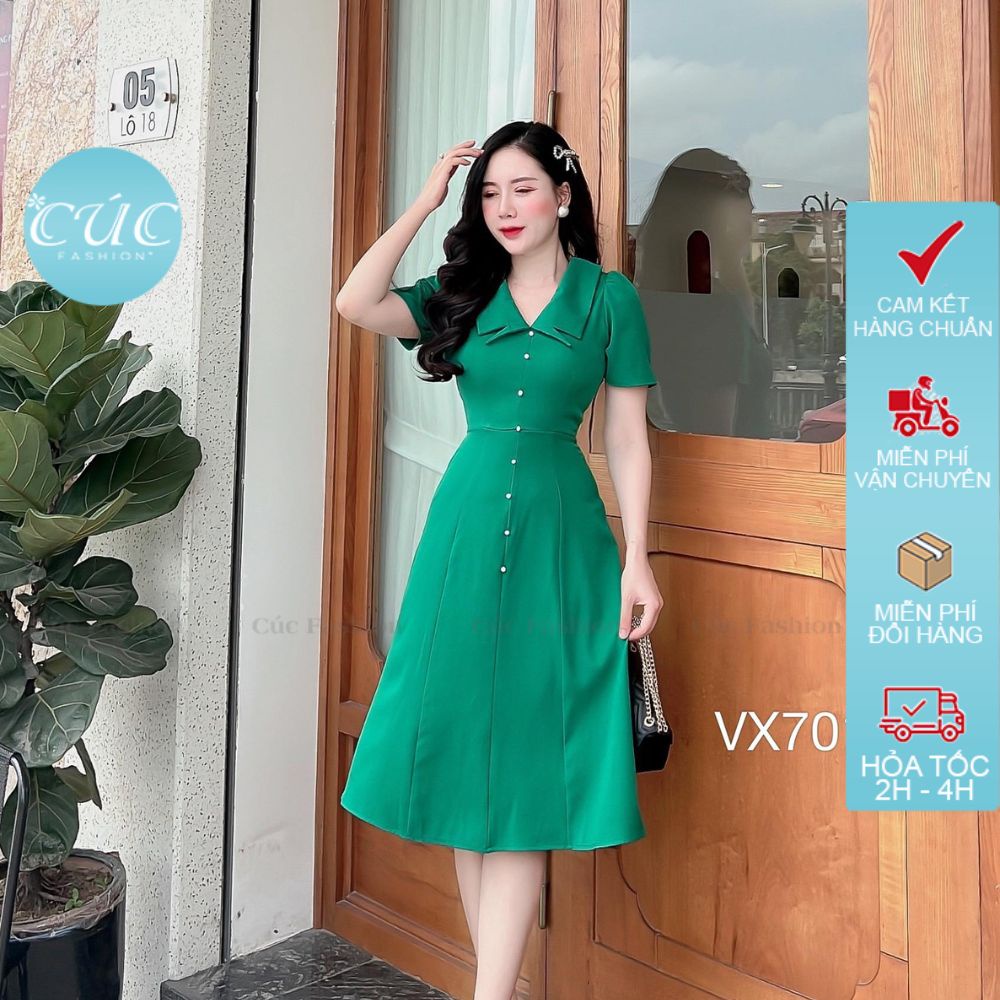 Đầm nữ Cúc Fashion babydoll đẹp vải chất lụa cao cấp trắng nữ nhiều màu đi dự tiệc váy liền thân cúc ngọc vx701