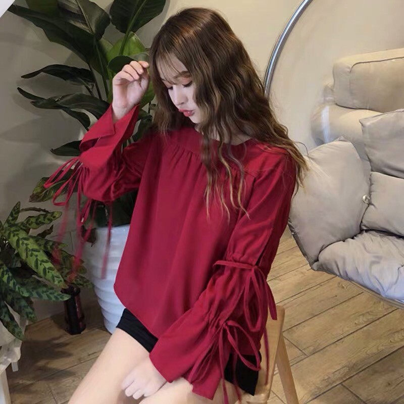 áo kiểu cổ vuông tay dài đan dây