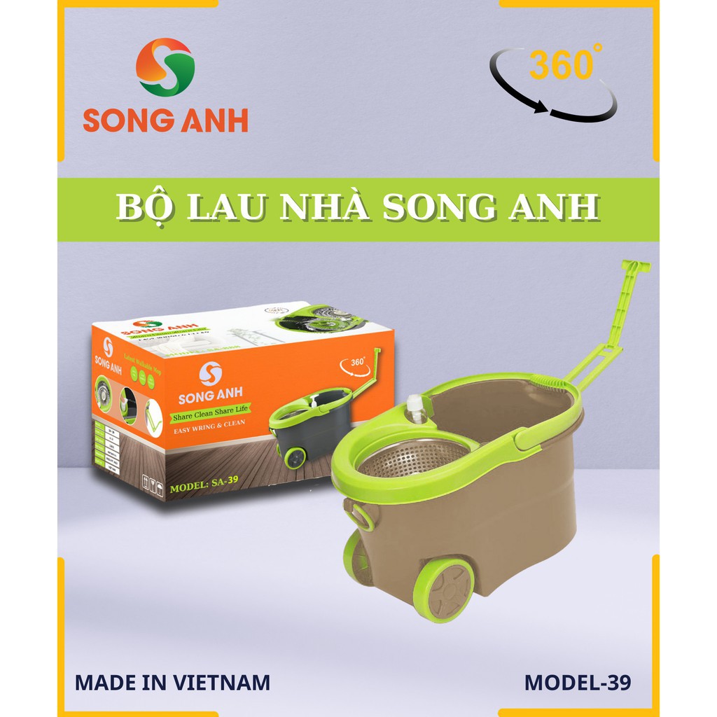 Bộ chổi lau nhà Song Anh xoay 360 độ có bánh xe tiện lợi