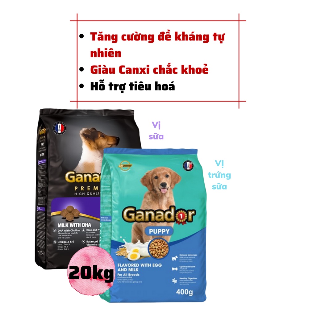 [Chính hãng][Date xa][Hỏa tốc]Hạt Chó Ganador Puppy Bao 20kg (50 gói 400g) Vị Trứng Sữa/Sữa DHA