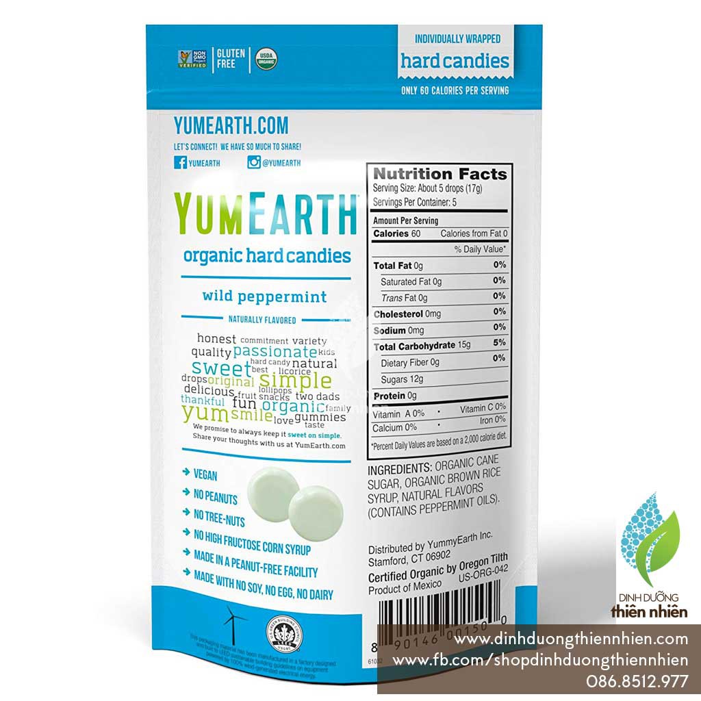 Viên Kẹo Bạc Hà Hữu Cơ Yum Earth Organic Hard Candies Peppermint