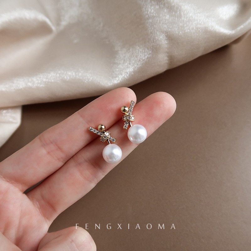 Bông tai mạ bạc 925 đính ngọc trai thiết kế đơn giản thời trang cho nữ